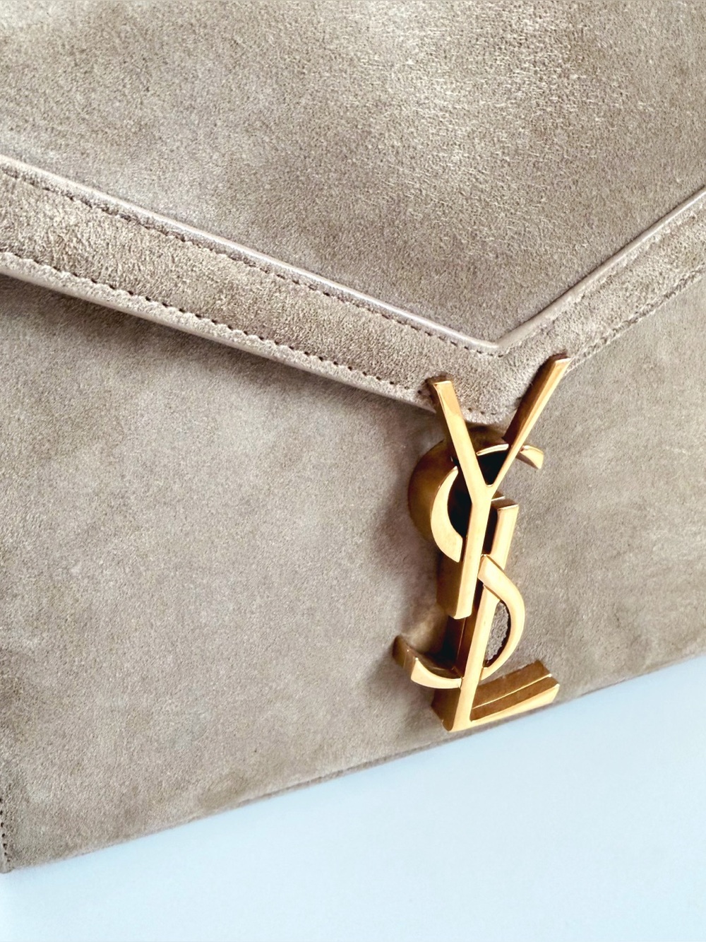 Yves Saint Laurent Cassandra Mini Top Handle Bag Beige Suede - Picture 2 of 11